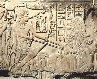Pharaoh Ahmenopolis in his war chariot. The ancient Egyptians are now believed to have derived from the Libyan desert, when, believe it or not, it became flooded in very ancient times!!