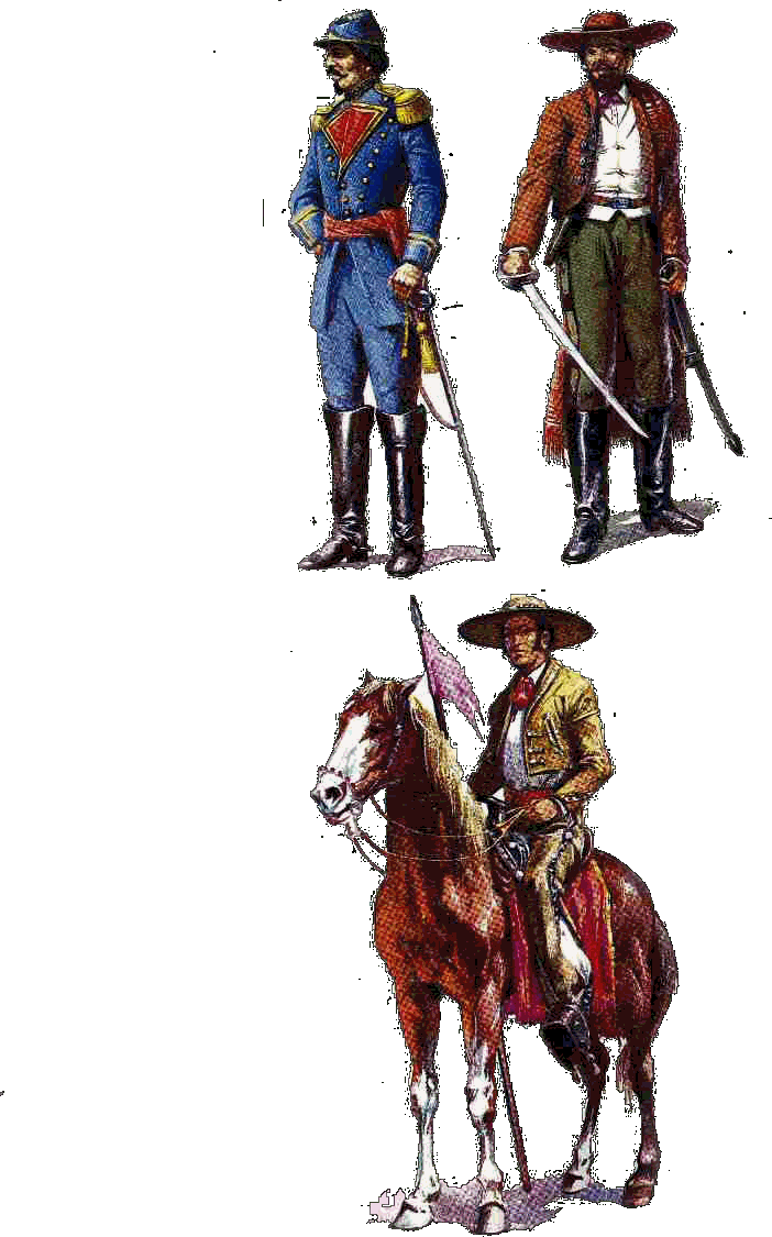 Liberal Chinacos and an officer of either side of the Guerra de Reforma in Mexico