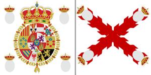 The standard Royalist banner would have different regimental arms in place of the grey circles