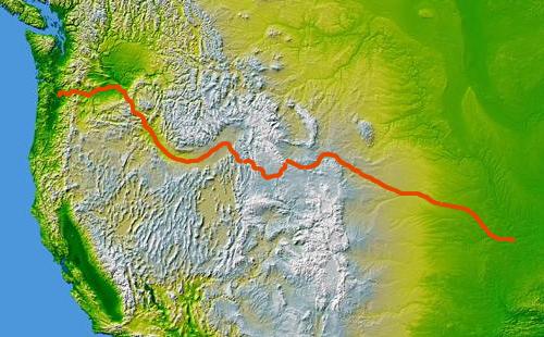 route of the main Oregon trail from the east