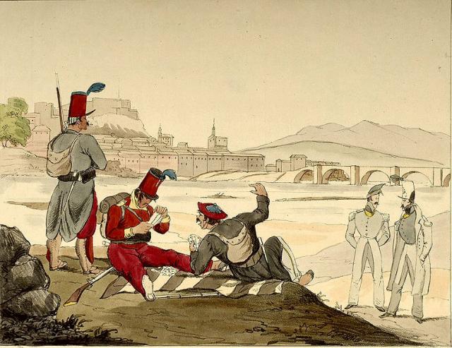 Carlist troops outside Miranda del Ebro